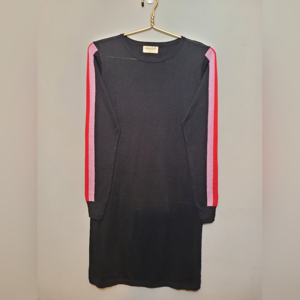 Sugar Hill Black Knit Dress with Pink Stripes